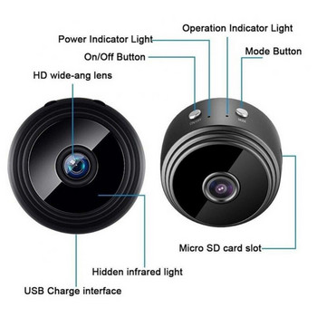 Откриване на движение Wifi Мини камера Бебефон Камери за наблюдение Инфрачервено нощно виждане Hd1080p A9 Мини камера Ip камера