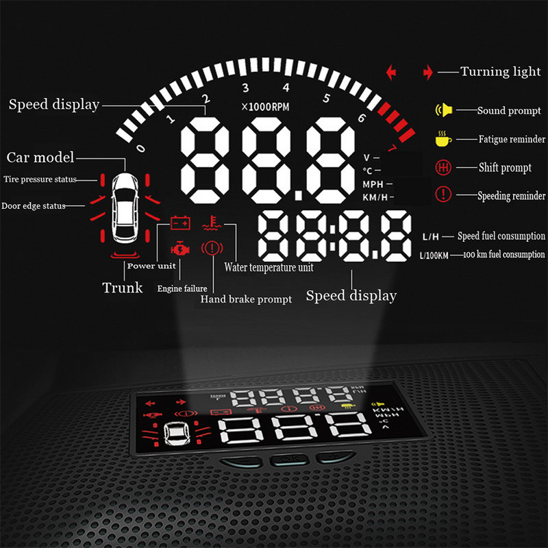 HUD Auto Car Head Up Display HD Parbriz Viteză Proiector Alarmă de securitate Supraviteză RPM Tensiune pentru Volkswagen T-ROC 2019