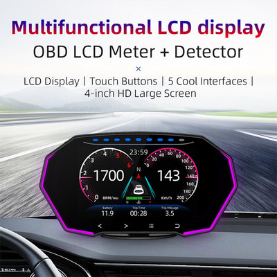2022 m. naujausias automobilio HUD OBD2 + GPS ekranas išmanusis matuoklis skaitmeninis odometras LCD ekranas matuoklis Automobilio saugos signalizacija automobilio elektroninė