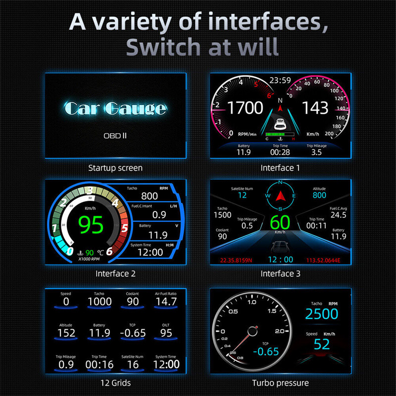 Cel mai nou 2022 HUD pentru mașină OBD2 + Afișaj GPS Head Up Display Smart Gauge Contor digital de kilometri Display LCD Contor de securitate pentru mașină Alarma electronică pentru mașină