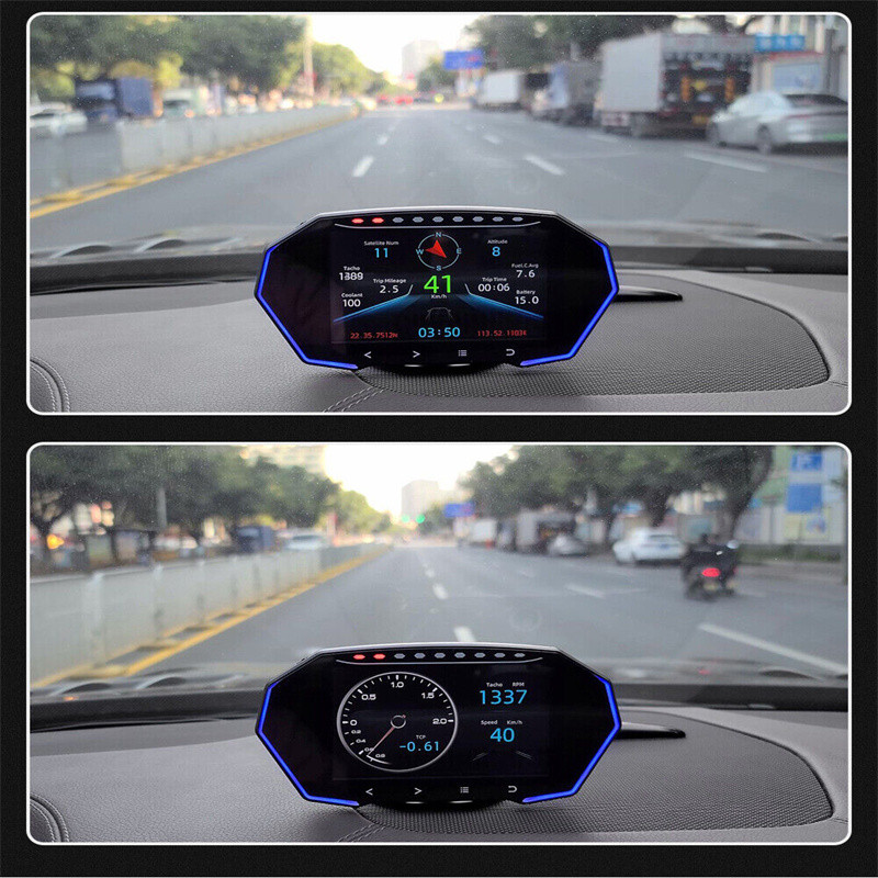 Cel mai nou 2022 HUD pentru mașină OBD2 + Afișaj GPS Head Up Display Smart Gauge Contor digital de kilometri Display LCD Contor de securitate pentru mașină Alarma electronică pentru mașină