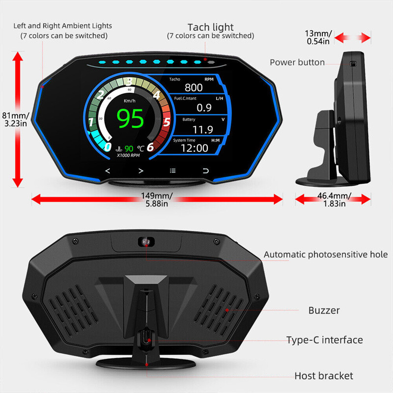 Cel mai nou 2022 HUD pentru mașină OBD2 + Afișaj GPS Head Up Display Smart Gauge Contor digital de kilometri Display LCD Contor de securitate pentru mașină Alarma electronică pentru mașină