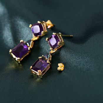 Модни златни обеци с геометричен камък, лилаво, синьо кристално ухо за жени, момичета, сватбено парти, бижута, подарък