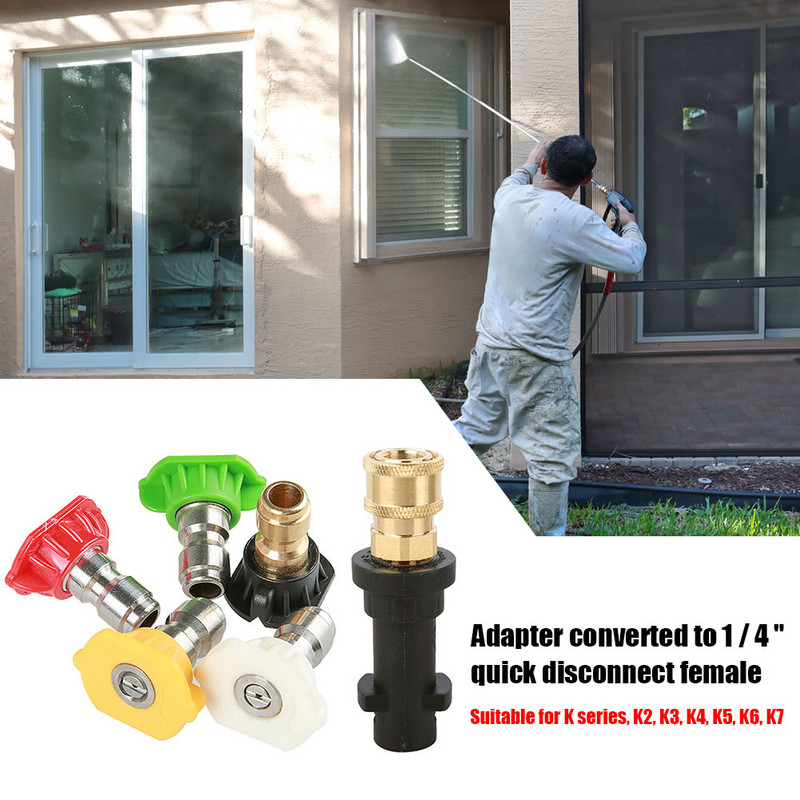 Adaptor pistol pentru spălat cu presiune Adaptor conector rapid de 1/4 inch 5 duze pentru accesorii pentru mașină de spălat auto Karcher K2 K3 K4 K5 K6 K7