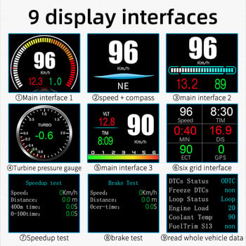 WYOBD P11 OBD HUD Ενσωματωμένος υπολογιστής Οθόνη στροφόμετρου αυτοκινήτου Turbo Πίεση λαδιού Θερμοκρασία νερού GPS Ταχύμετρο Αξεσουάρ αυτοκινήτου