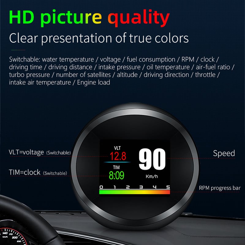 WYOBD P11 OBD HUD Computer de bord Head Up Display Tahometru masina Turbo Presiunea uleiului Temperatura apei Vitezometru GPS Accesorii auto