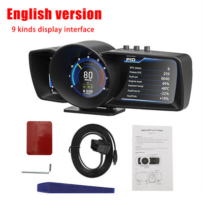 Dual Screen Head Up Display automobila OBD2 GPS Auto Display Smart Car HUD Sigurnosni alarm Brzinomjer Digitalna mjerač Grupa Auto Kompas