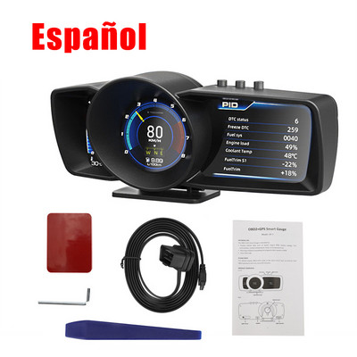 Dual Screen Head Up Display automobila OBD2 GPS Auto Display Smart Car HUD Sigurnosni alarm Brzinomjer Digitalna mjerač Grupa Auto Kompas