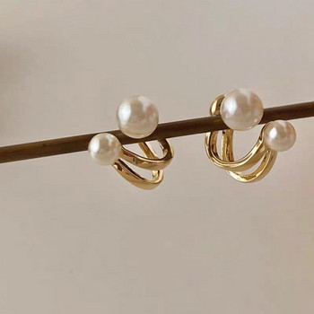 Перлени обеци от две части Дамски ниши Обеци с уникален дизайн Модерен френски стил Ретро Елегантни универсални обеци