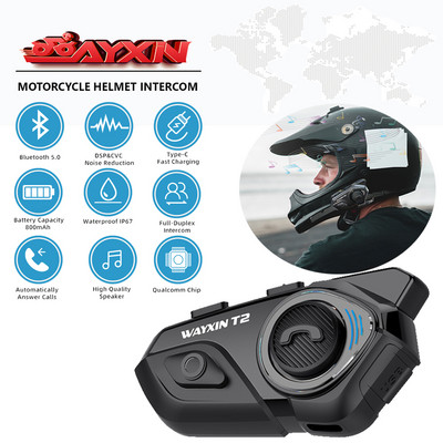 WAYXIN T2 Interkom za motocikle 2Rider Slušalice za kacigu Interkom za motocikle Moto Bluetooth slušalice Interkom za prednja i stražnja sjedala