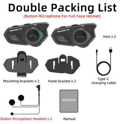 WAYXIN T2 Interkom za motocikle 2Rider Slušalice za kacigu Interkom za motocikle Moto Bluetooth slušalice Interkom za prednja i stražnja sjedala
