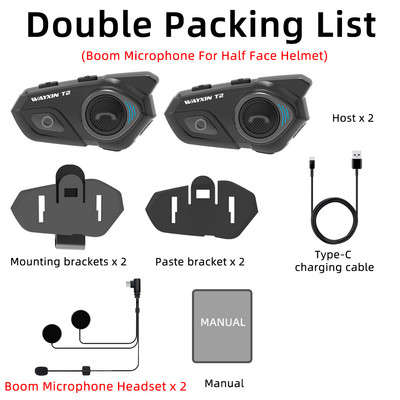 WAYXIN T2 Interkom za motocikle 2Rider Slušalice za kacigu Interkom za motocikle Moto Bluetooth slušalice Interkom za prednja i stražnja sjedala