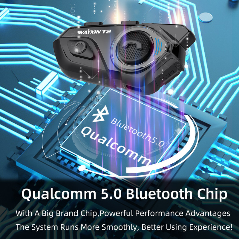 WAYXIN T2 Interkom za motocikle 2Rider Slušalice za kacigu Interkom za motocikle Moto Bluetooth slušalice Interkom za prednja i stražnja sjedala
