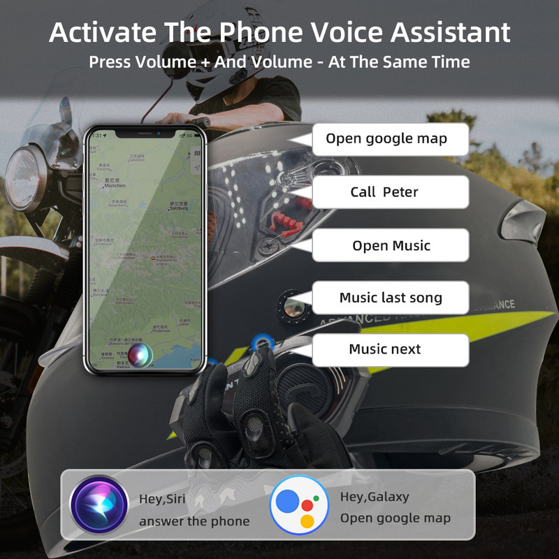 WAYXIN T2 Interkom za motocikle 2Rider Slušalice za kacigu Interkom za motocikle Moto Bluetooth slušalice Interkom za prednja i stražnja sjedala