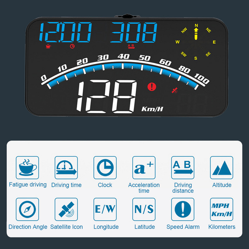 Vitezometru Odometru G10 Universal HUD GPS LED Display Parbriz Proiector Head Up Display cu alarmă de oboseală la supraviteză