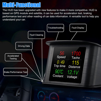 Για την ασφάλεια αυτοκινήτου T600 Head Up Display Auto OBD2 GPS Υπολογιστής αυτοκινήτου Ψηφιακό Ταχύμετρο οδήγησης OBD Χιλιόμετρα Τάση καυσίμου Θερμοκρασία