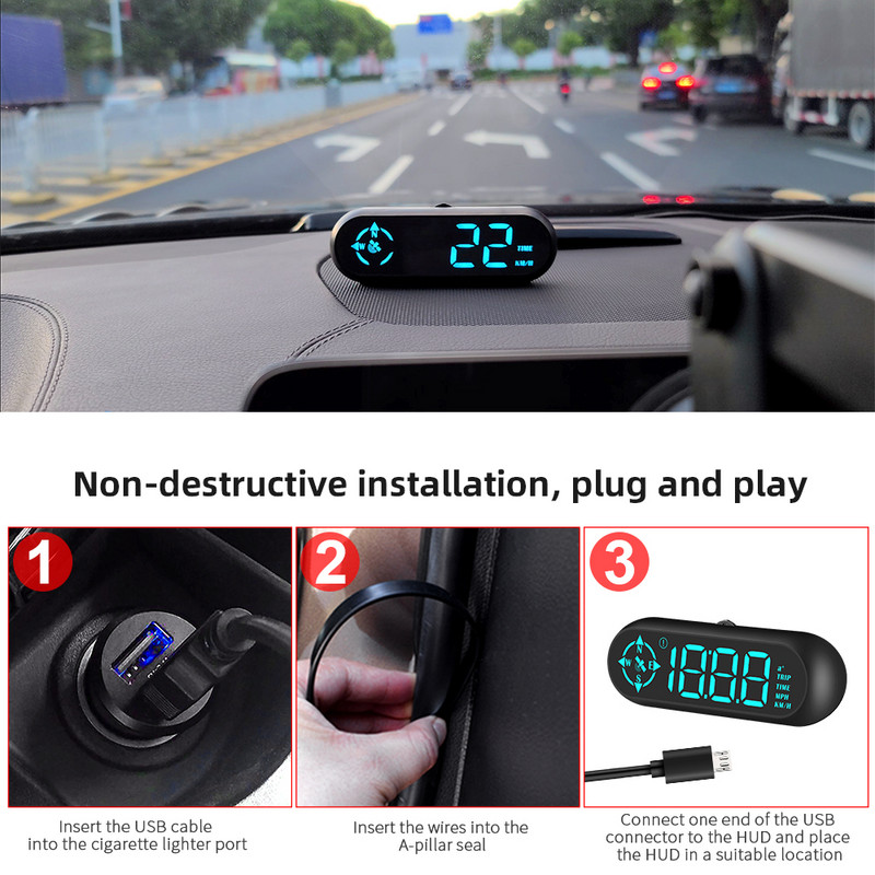 ZQKJ G9 HUD Sistem GPS pentru toate mașinile Head Up Display Vitezometru digital Accesorii electronice auto Alarma de viteză Aspect oval