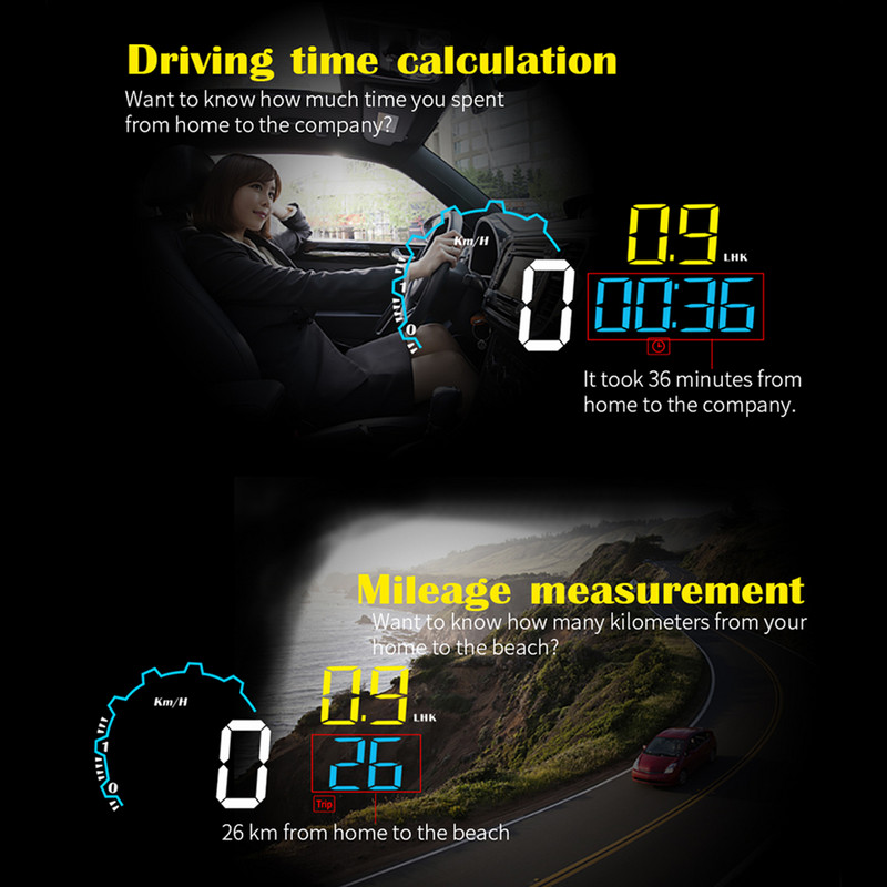 OBD2 HUD Car Head Up Display Oglindă Proiector La bord Kit pentru computer Set de alarmă de securitate digitală Accesorii pentru automobile Electronice