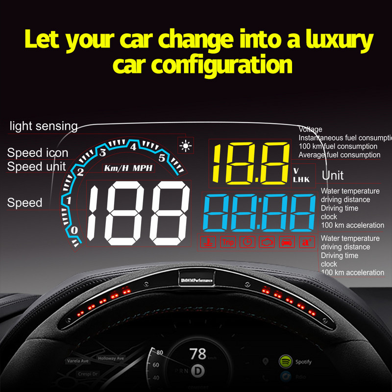 OBD2 HUD Car Head Up Display Oglindă Proiector La bord Kit pentru computer Set de alarmă de securitate digitală Accesorii pentru automobile Electronice