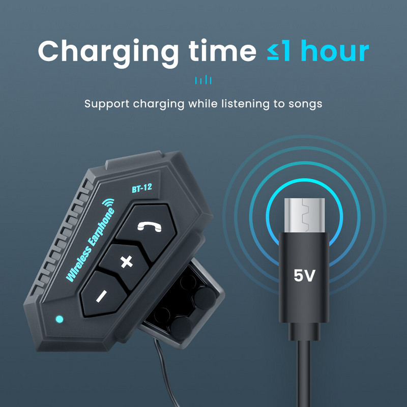 BT12 Мотоциклетна каска Слушалки Комплект за разговор със свободни ръце Стерео против смущения Водоустойчив Музикален плейър Високоговорител Безжични слушалки