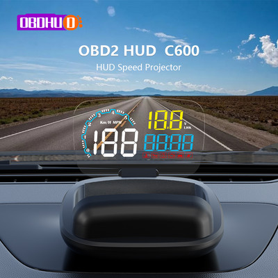 OBDHUD C600 OBD2 HUD autós sebességmérő Head-Up kijelző Elektronikus digitális műszer Sebességriasztó projektor MPH KMH