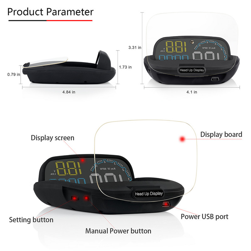 OBDHUD C600 OBD2 HUD Vitezometru auto Afișaj Head-Up Instrument digital electronic Alarmă de viteză Proiector MPH KMH