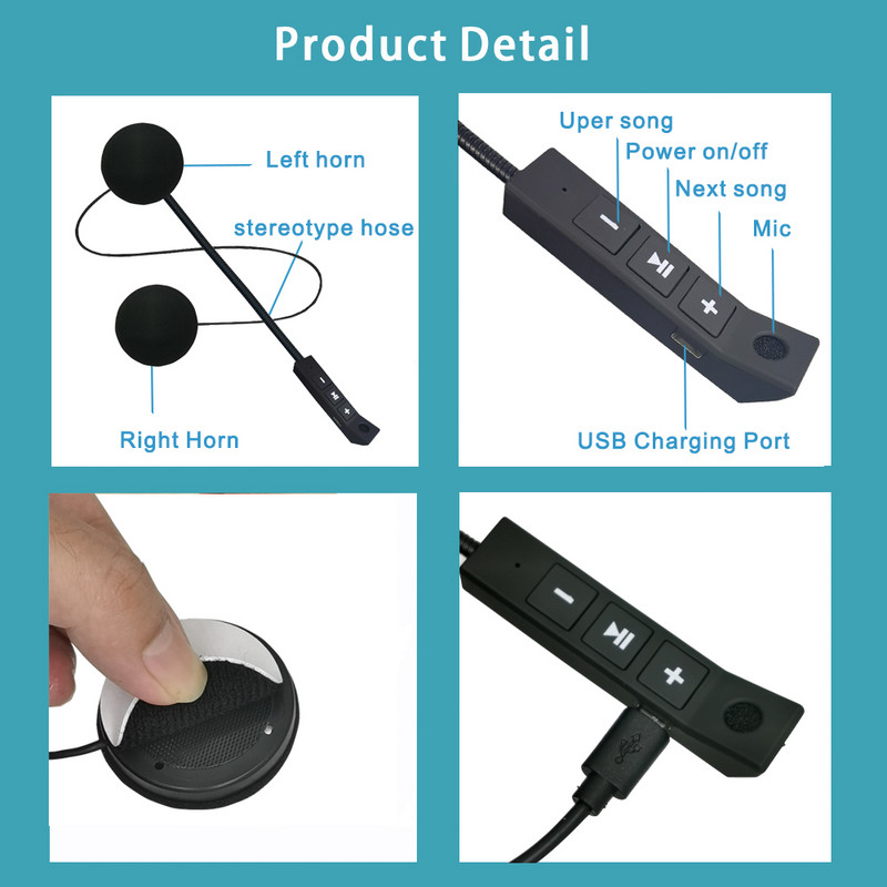 Cască de motocicletă Bluetooth 5.0 Suport căști Asistent vocal Apel fără fir Mâini libere Anti-interferențe Moto Music Player