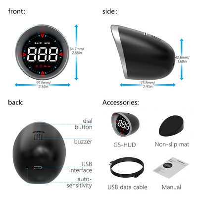 OBDHUD G5 GPS HUD Contor digital inteligent de viteză kilometraj Viteză excesivă Alarma automată Head Up Display pentru toate mașinile proiector universal busolă