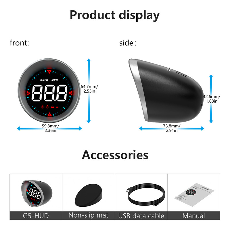 OBDHUD G5 GPS HUD Contor digital inteligent de viteză kilometraj Viteză excesivă Alarma automată Head Up Display pentru toate mașinile proiector universal busolă