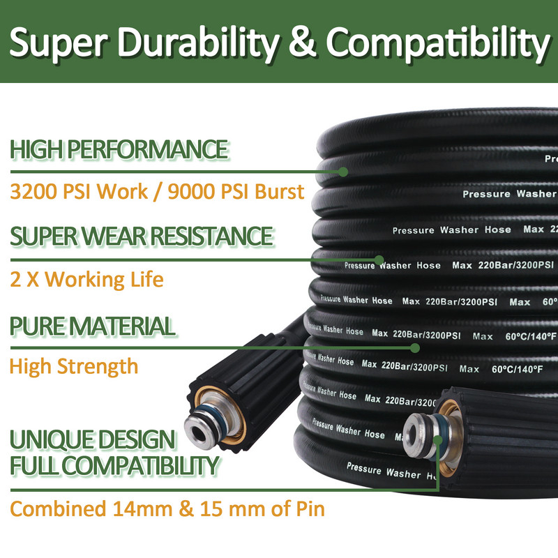 Aukšto slėgio plovimo mašinos žarnos laido vamzdis Automobilių plovimo žarna vandens valymo prailginimo žarna M22-Pin 14/15, skirta Karcher Elitech Interskol Huter