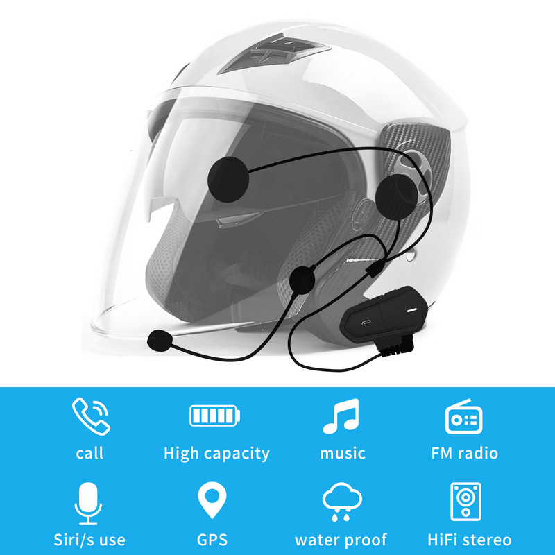 Cască Moto Bluetooth V4.1 Cască Motocicletă Radio FM Căști Stereo Mâini libere Impermeabil pentru programe FM Navigație GPS