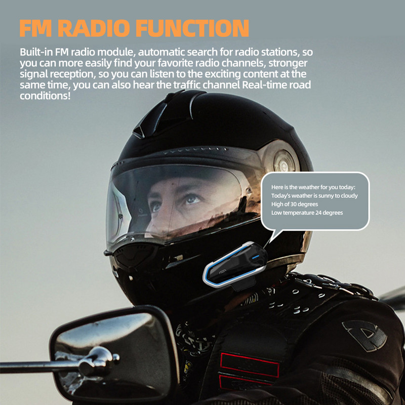 Cască Moto Bluetooth V4.1 Cască Motocicletă Radio FM Căști Stereo Mâini libere Impermeabil pentru programe FM Navigație GPS