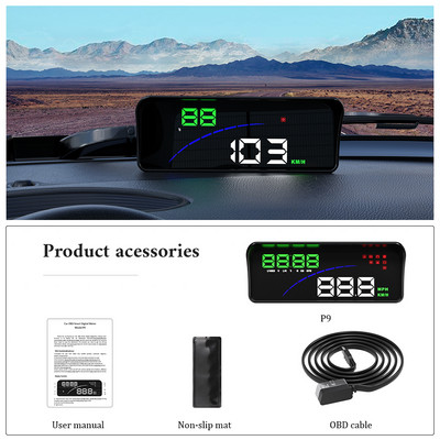 WYING P9 OBD2 HUD Vitezometre digitale automate pentru mașină Afișaj cu cap în sus Alarma de tensiune pentru temperatura apei pentru mașină Instrumente automate inteligente