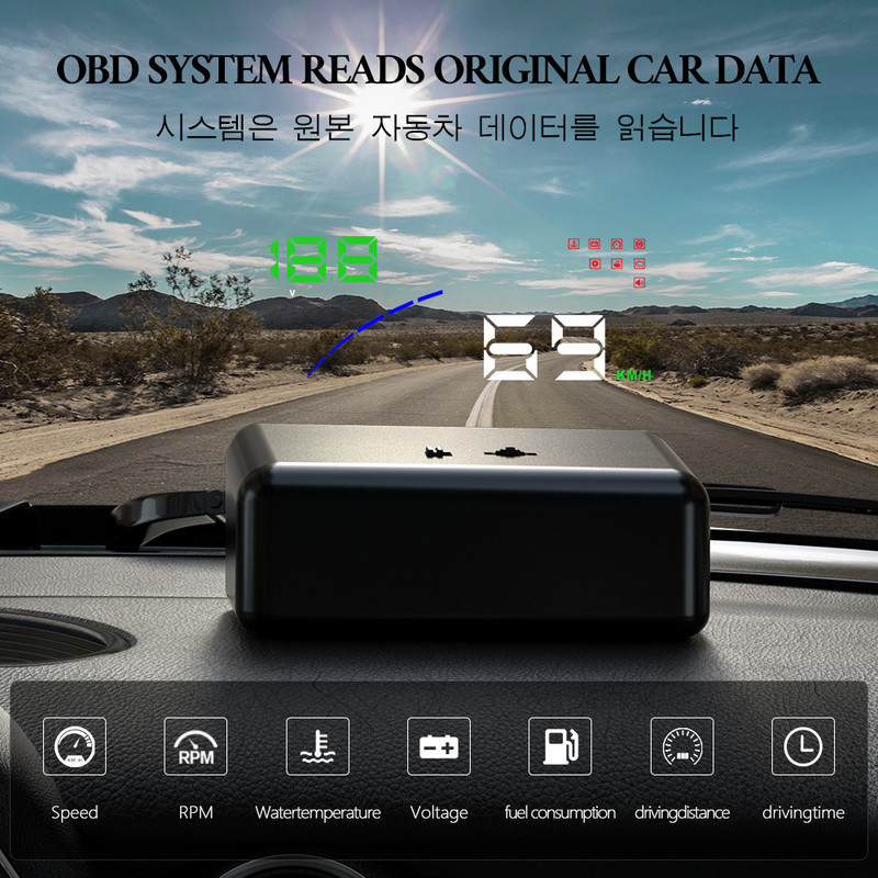 WYING P9 OBD2 HUD Vitezometre digitale automate pentru mașină Afișaj cu cap în sus Alarma de tensiune pentru temperatura apei pentru mașină Instrumente automate inteligente