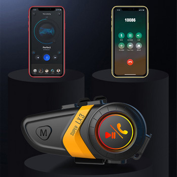 Super LX3 Слушалки за мотоциклетна каска Bluetooth 5.0 слушалки Безжични водоустойчиви IPX6 хендсфри за слушалки за мотоциклети