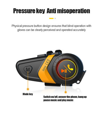 Super LX3 Слушалки за мотоциклетна каска Bluetooth 5.0 слушалки Безжични водоустойчиви IPX6 хендсфри за слушалки за мотоциклети