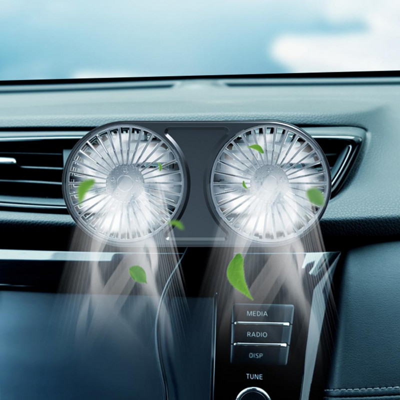 Răcitor de aer pentru mașină Convenabil cu 7 lame de ventilator cu lumină ambientală Ventilator electric de răcire pentru mașină cu două capete pentru automobile