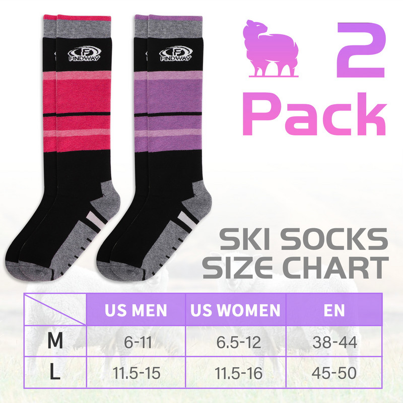 Șosete de schi Findway din lână merinos Sosete calde de iarnă pentru bărbați, femei, pachet de 1 pereche, șosete termice peste vițel (OTC)