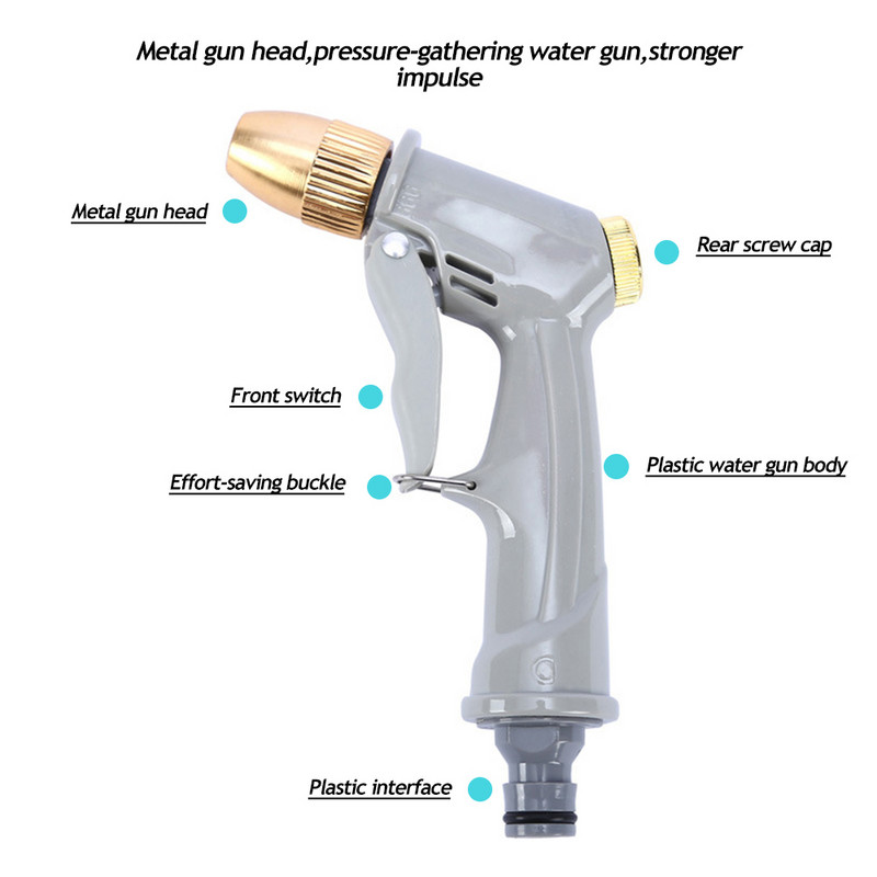 Pistol de pulverizare cu apă de înaltă presiune, duză din alamă metalică, furtun de grădină, țeavă, gazon, pulverizator de spălat auto, aspersor, instrument de spălare auto, pistoale de apă