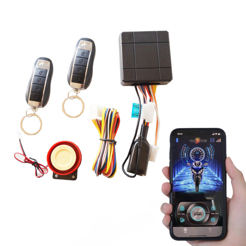 Išmanaus valdymo motociklo signalizacijos nuotolinio paleidimo beraktė mobilioji APP valdymo sistema Elektrinio variklio užrakto motociklo signalizacijos sirena
