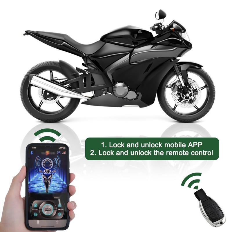Išmanaus valdymo motociklo signalizacijos nuotolinio paleidimo beraktė mobilioji APP valdymo sistema Elektrinio variklio užrakto motociklo signalizacijos sirena