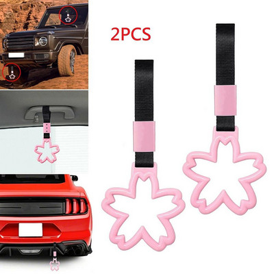 2 Pcs Jdm Flower-shaped Hand Pull Strap Car Decorative Warning Hanging Ring Rear Bumper Warning Charm Pendant