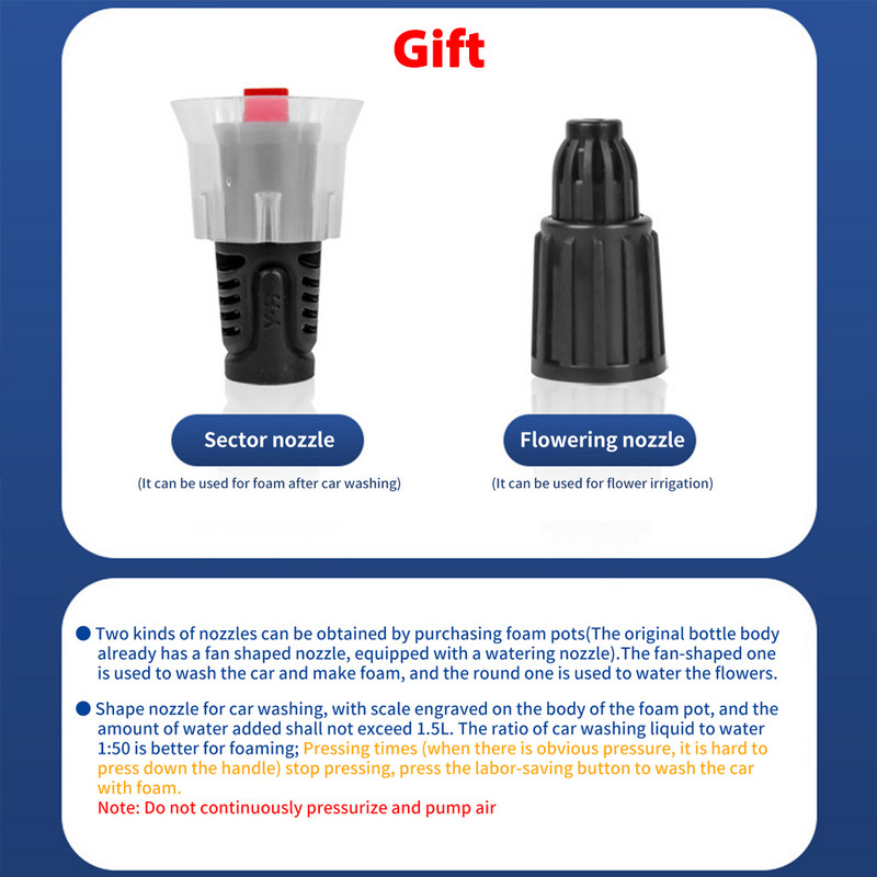 Pompă de mână ROUE Pulverizator de spumă Pistol cu spumă de zăpadă Duză pentru spumă Spălătorie de mașini Sticlă de pulverizare Curățarea geamurilor mașinii pentru spălarea mașinii acasă