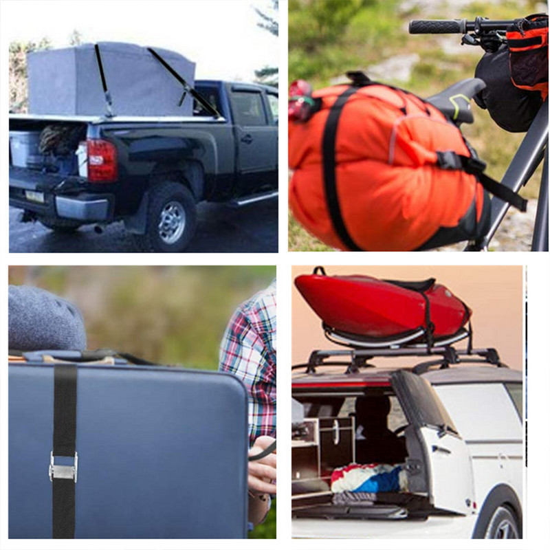 4 bucăți pentru bagaje, cataramă cu fixare pentru acoperiș, curea de depozitare, centură cu clichet pentru călătorii în aer liber, 2 m