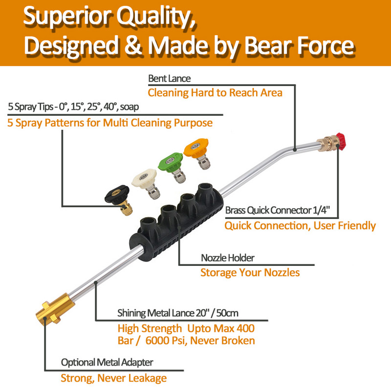 Vârfuri de spălat cu presiune Mașină de spălat mașină Duză lance cu jet Vârf de pulverizare cu apă pentru mașină de spălat cu presiune Karcher Bort Nilfisk Bosch Lavor
