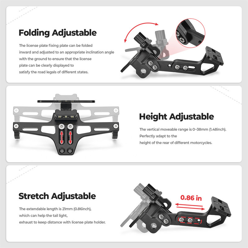 KEMiMOTO Eliminator de aripi pentru motociclete Suport reglabil pentru plăcuță de înmatriculare LED pentru BMW R1200GS F850GS F750GS F850GS pentru Honda