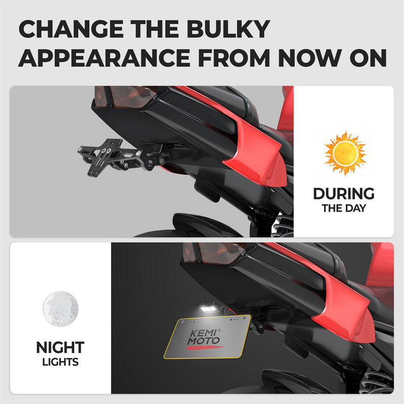 KEMiMOTO Eliminator de aripi pentru motociclete Suport reglabil pentru plăcuță de înmatriculare LED pentru BMW R1200GS F850GS F750GS F850GS pentru Honda