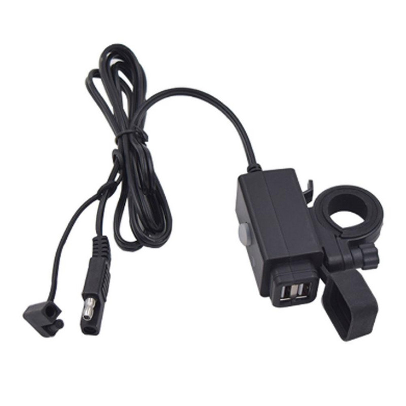 Kettős USB-portos motorkerékpár-kormánytöltő vízálló négyzet alakú tápcsatlakozó-adapter kapcsoló jelzőfénnyel