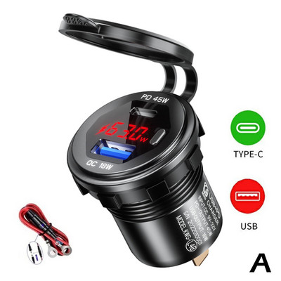 Dual USB PD tip-C Încărcător Priză Adaptor priză 12V 24V Impermeabil Porturi USB duale Încărcare rapidă pentru mașină Barcă SUV Sedan RV