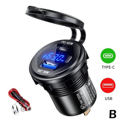 Dual USB PD tip-C Încărcător Priză Adaptor priză 12V 24V Impermeabil Porturi USB duale Încărcare rapidă pentru mașină Barcă SUV Sedan RV